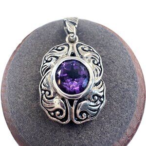 VTG Sterling Silver 925 Amethyst Wave Design Pendant Size 1.25" Length